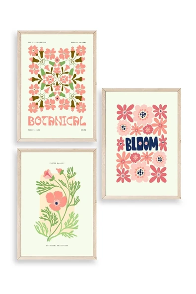 Botanik Üçlü Ahşap Çerçeveli Tablo 40 x 60 ürün görseli 1