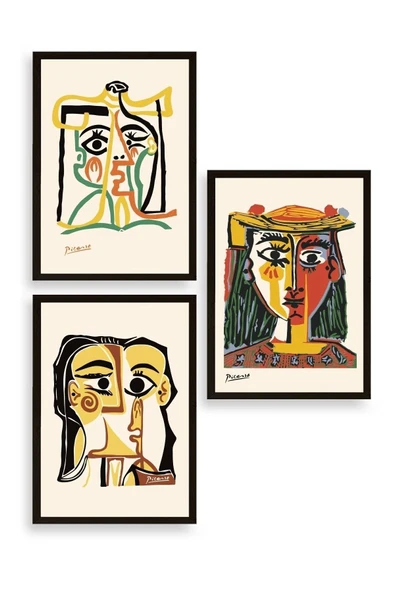 Picasso Üçlü Ahşap Çerçeveli Tablo 50 x 70 ürün görseli 1