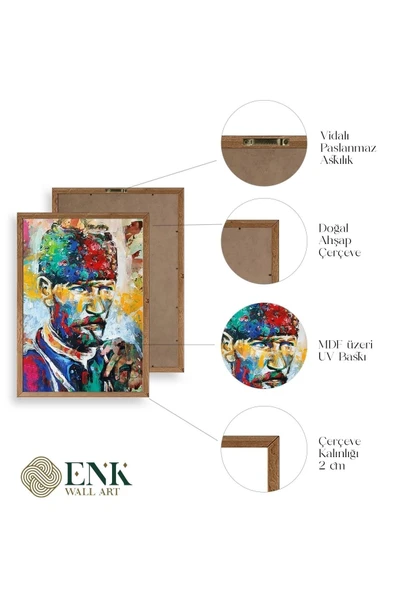Atatürk Ahşap Çerçeveli Tablo 17 x 23 - Resim 4
