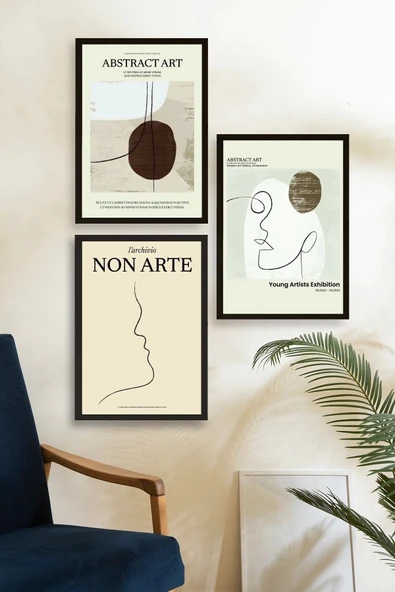 Soyut Sanat Üçlü Ahşap Çerçeveli Tablo 23 x 30 - Resim 2