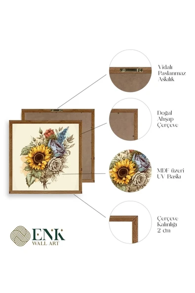 Ayçiçeği Ahşap Çerçeveli Tablo 23 x 23 - Resim 4