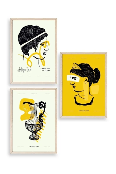 Soyut Üçlü Ahşap Çerçeveli Tablo 40 x 60 ürün görseli 1