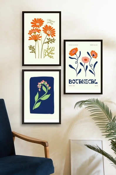 Botanik Üçlü Ahşap Çerçeveli Tablo 50 x 70 - Resim 2