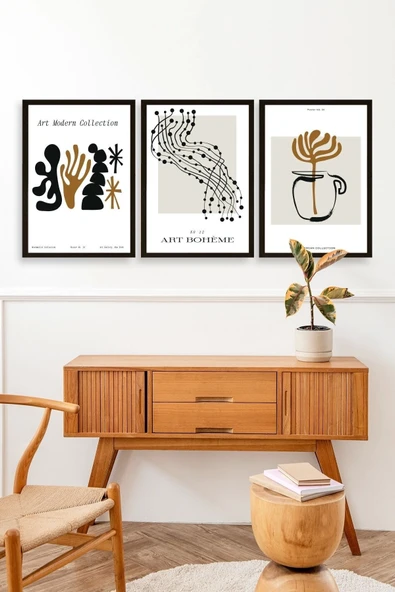 Modern Üçlü Ahşap Çerçeveli Tablo 30 x 40 - Resim 3