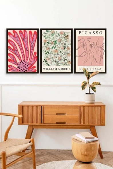 Ünlü Tablolar Üçlü Ahşap Çerçeveli Tablo 23 x 30 - Resim 3