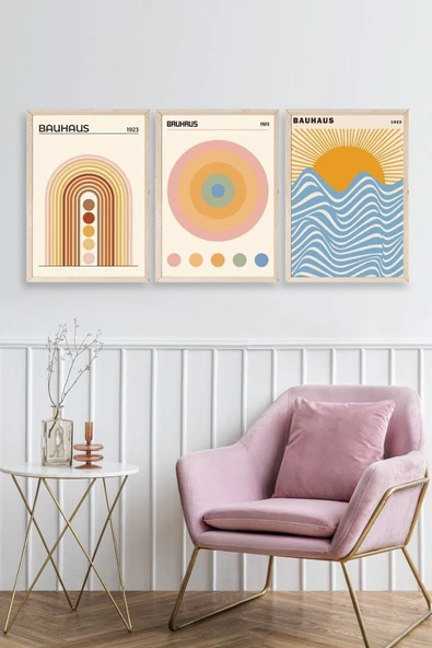 Bauhaus Üçlü Ahşap Çerçeveli Tablo 23 x 30 - Resim 3