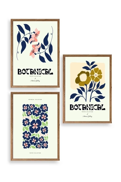Botanik Üçlü Ahşap Çerçeveli Tablo 23 x 30 ürün görseli 1
