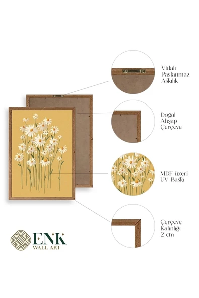 Çiçek Üçlü Ahşap Çerçeveli Tablo 50 x 70 - Resim 4