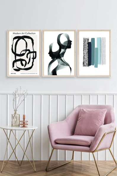 Modern Üçlü Ahşap Çerçeveli Tablo 50 x 70 - Resim 2