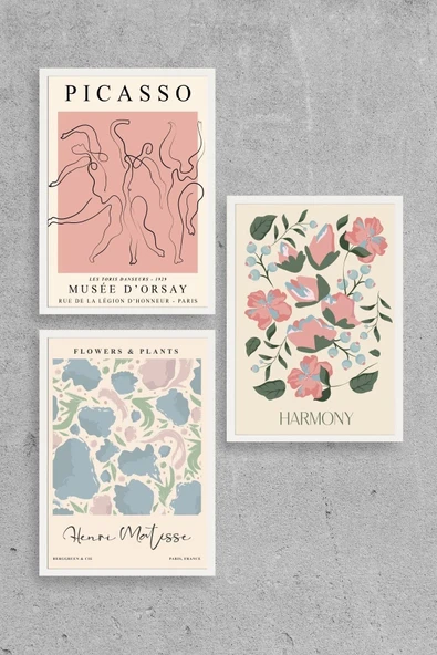 Ünlü Tablolar Üçlü Ahşap Çerçeveli Tablo 40 x 60 ürün görseli 1