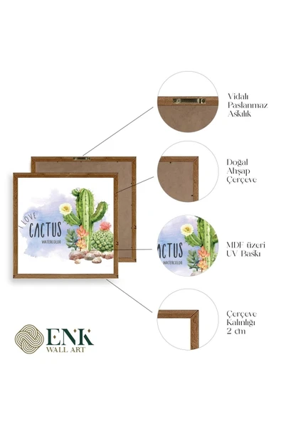 Kaktüs Ahşap Çerçeveli Tablo 42 x 42 - Resim 4