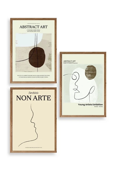 Soyut Sanat Üçlü Ahşap Çerçeveli Tablo 50 x 70 ürün görseli 1