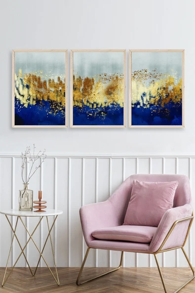 Soyut Üçlü Ahşap Çerçeveli Tablo 23 x 30 - Resim 2