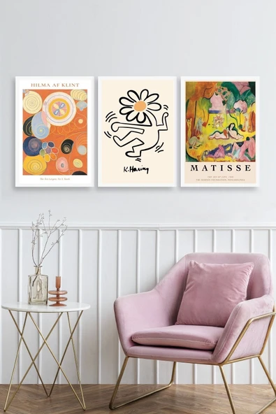 Ünlü Tablolar Üçlü Ahşap Çerçeveli Tablo 50 x 70 - Resim 2