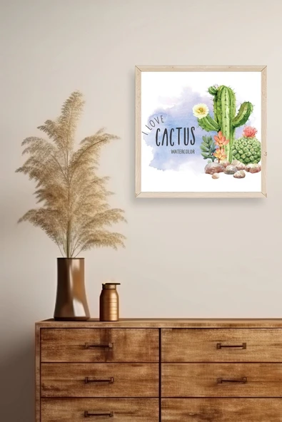 Kaktüs Ahşap Çerçeveli Tablo 42 x 42 - Resim 2