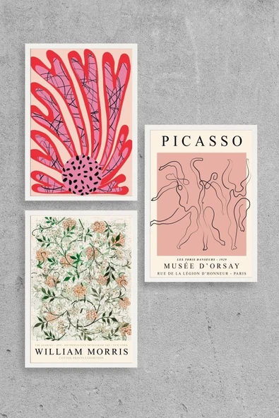 Ünlü Tablolar Üçlü Ahşap Çerçeveli Tablo 30 x 40 - Resim 2