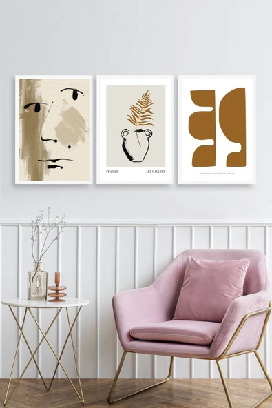 Modern Üçlü Ahşap Çerçeveli Tablo 23 x 30 - Resim 2