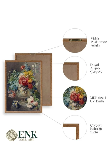 Vazodaki Çiçek Buketi Ahşap Çerçeveli Tablo 50 x 70 - Resim 4