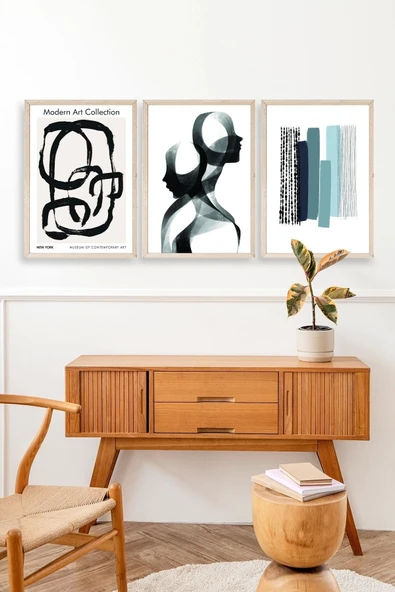 Modern Üçlü Ahşap Çerçeveli Tablo 50 x 70 - Resim 3