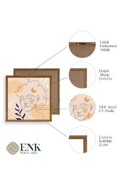 Kadın Ahşap Çerçeveli Tablo 23 x 23 - Resim 4