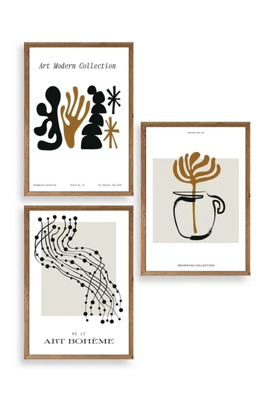 Modern Üçlü Ahşap Çerçeveli Tablo 30 x 40 ürün görseli 1