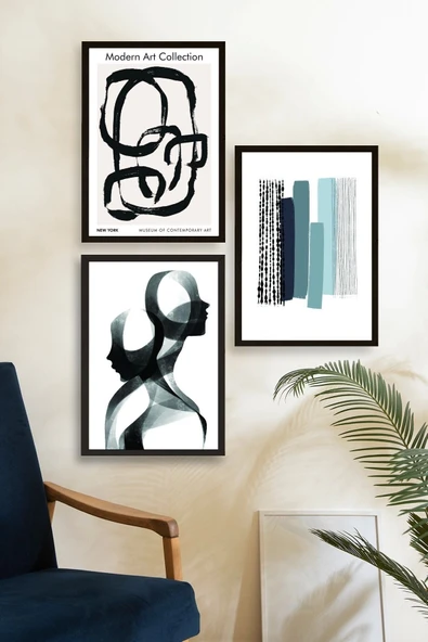 Modern Üçlü Ahşap Çerçeveli Tablo 50 x 70 - Resim 2