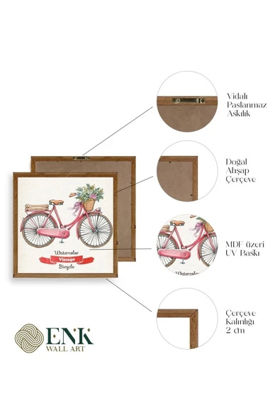 Bisiklet Ahşap Çerçeveli Tablo 50 x 50 - Resim 4