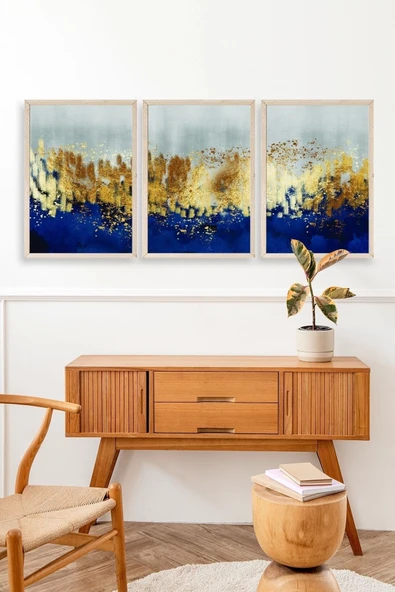 Soyut Üçlü Ahşap Çerçeveli Tablo 23 x 30 - Resim 3