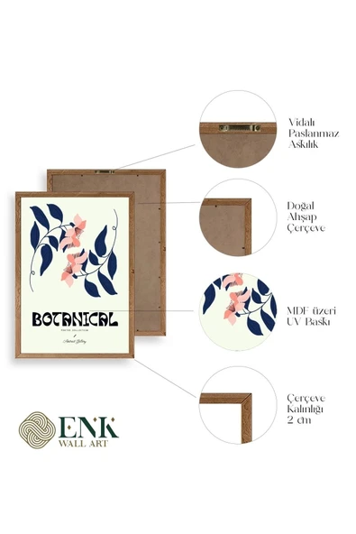 Botanik Üçlü Ahşap Çerçeveli Tablo 23 x 30 - Resim 4