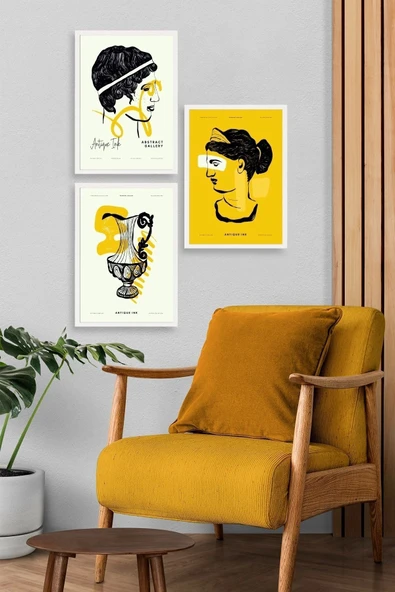 Soyut Üçlü Ahşap Çerçeveli Tablo 40 x 60 - Resim 3