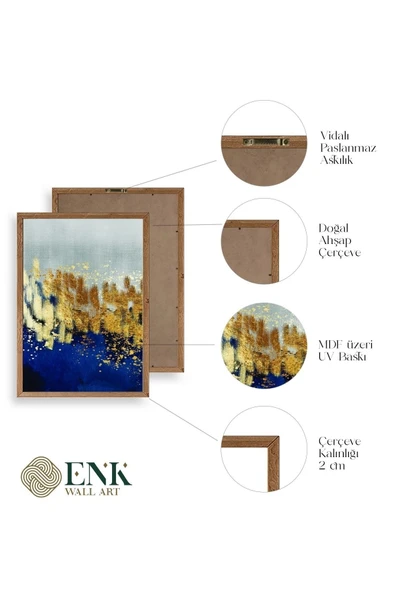 Soyut Üçlü Ahşap Çerçeveli Tablo 23 x 30 - Resim 4