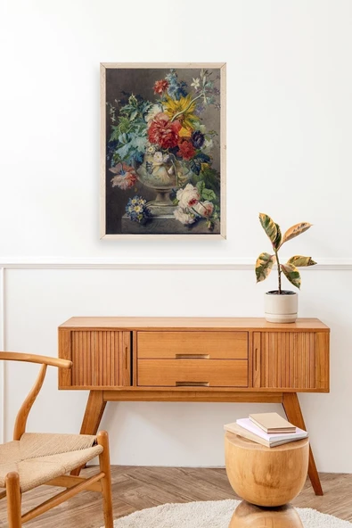 Vazodaki Çiçek Buketi Ahşap Çerçeveli Tablo 50 x 70 - Resim 3