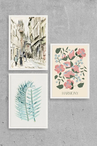 Harmony Üçlü Ahşap Çerçeveli Tablo 23 x 30 ürün görseli 1