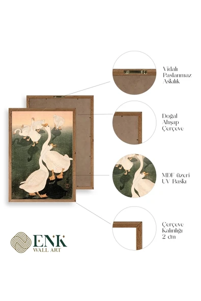 Kuğular Ahşap Çerçeveli Tablo 23 x 30 - Resim 4