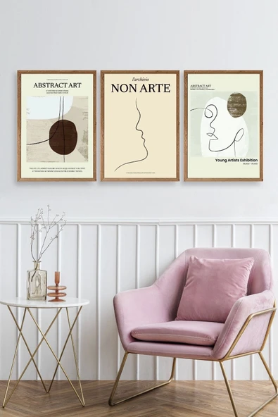 Soyut Sanat Üçlü Ahşap Çerçeveli Tablo 50 x 70 - Resim 2