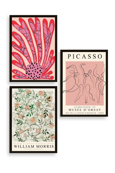 Ünlü Tablolar Üçlü Ahşap Çerçeveli Tablo 23 x 30 ürün görseli 1