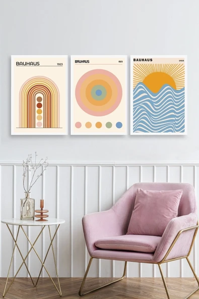 Bauhaus Üçlü Ahşap Çerçeveli Tablo 40 x 60 - Resim 2