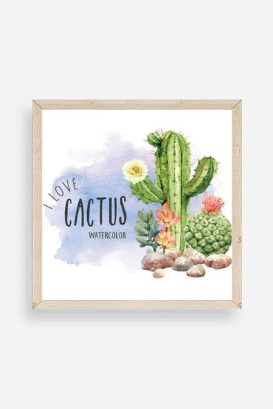 Kaktüs Ahşap Çerçeveli Tablo 42 x 42 ürün görseli 1