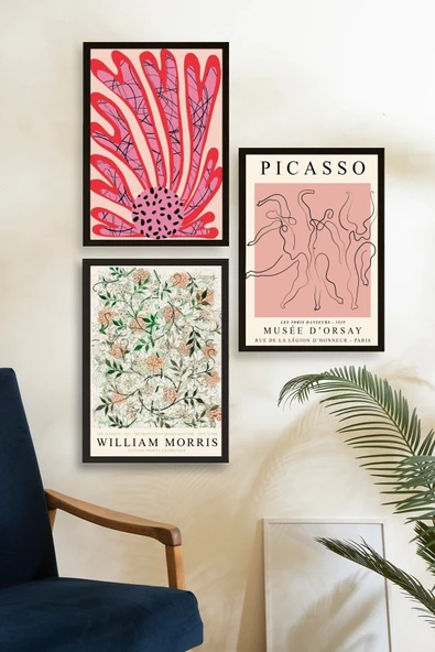 Ünlü Tablolar Üçlü Ahşap Çerçeveli Tablo 23 x 30 - Resim 2