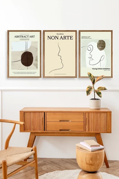 Soyut Sanat Üçlü Ahşap Çerçeveli Tablo 50 x 70 - Resim 3