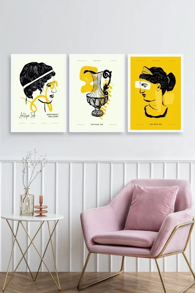 Soyut Üçlü Ahşap Çerçeveli Tablo 40 x 60 - Resim 2