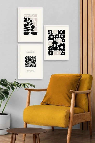 Modern Üçlü Ahşap Çerçeveli Tablo 23 x 30 - Resim 3