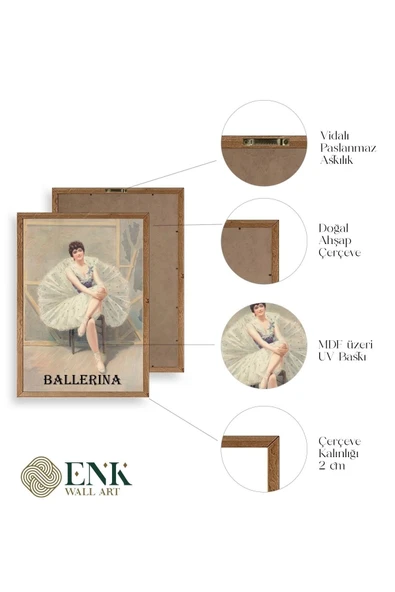 Ballerina Ahşap Çerçeveli Tablo 23 x 30 - Resim 4