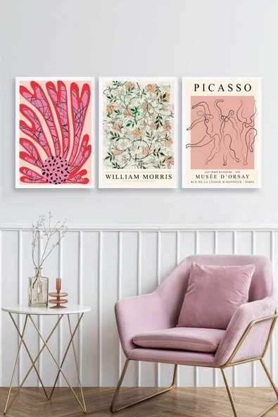 Ünlü Tablolar Üçlü Ahşap Çerçeveli Tablo 30 x 40 ürün görseli 1