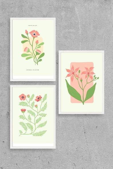 Botanik Üçlü Ahşap Çerçeveli Tablo 23 x 30 ürün görseli 1