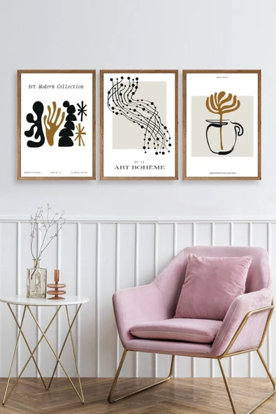 Modern Üçlü Ahşap Çerçeveli Tablo 40 x 60 - Resim 2