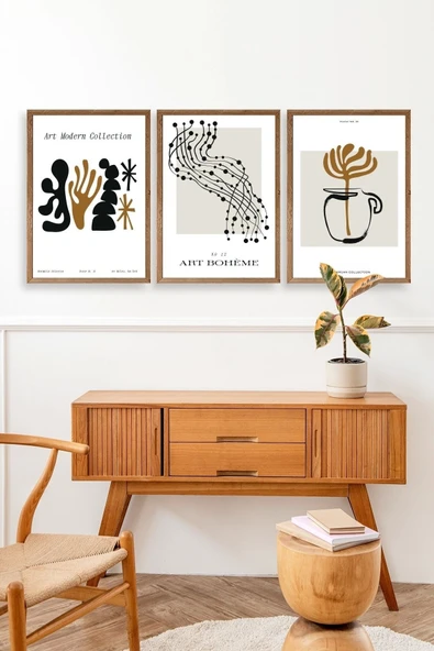 Modern Üçlü Ahşap Çerçeveli Tablo 30 x 40 - Resim 3