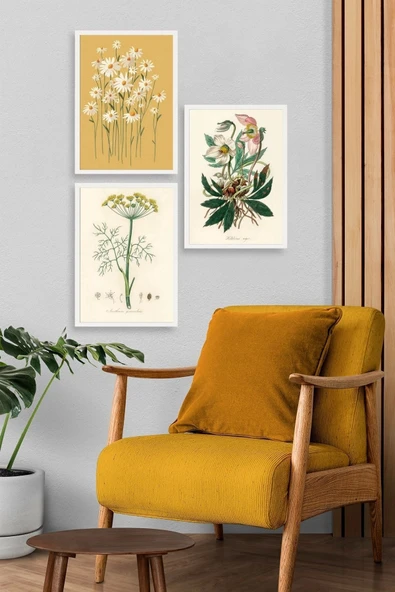 Çiçek Üçlü Ahşap Çerçeveli Tablo 50 x 70 - Resim 3