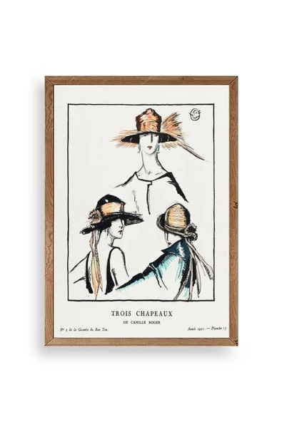 Paris Şapkaları Ahşap Çerçeveli Tablo 23 x 30 ürün görseli 1