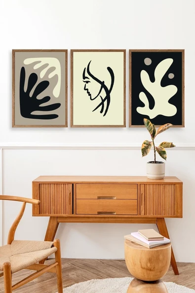 Soyut Üçlü Ahşap Çerçeveli Tablo 50 x 70 - Resim 3